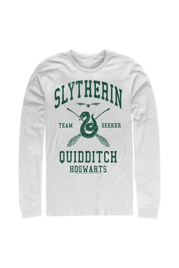 Men's Harry Potter Slytherin Quidditch Team Seeker Long Sleeve Shirt White Medium