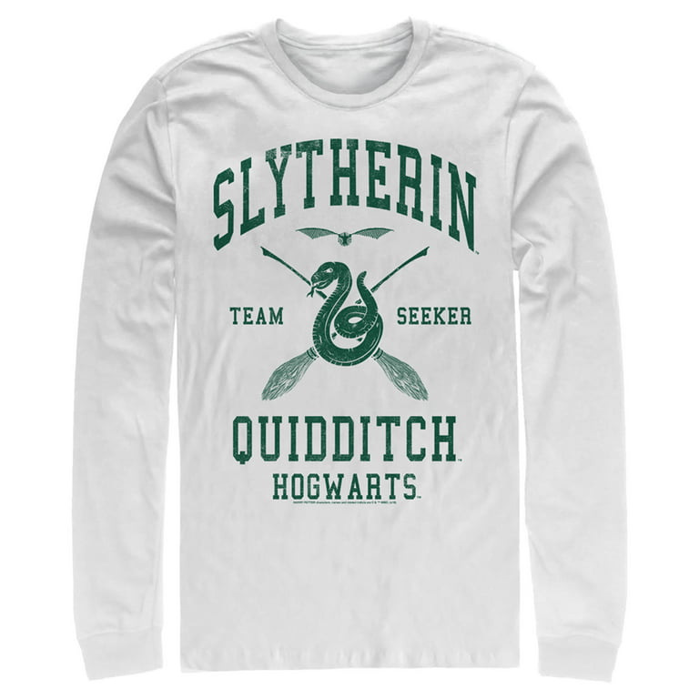Men's Harry Potter Slytherin Quidditch Team Seeker Long Sleeve Shirt White  Small
