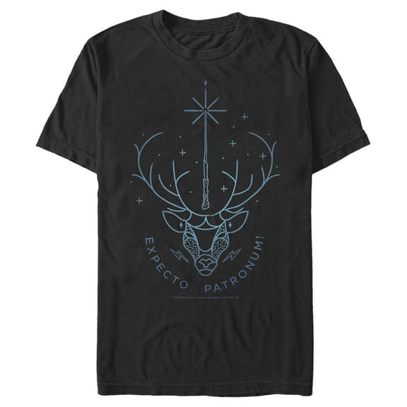 Men's Harry Potter Stag Patronus Line Art  Graphic Tee Black 3X Large