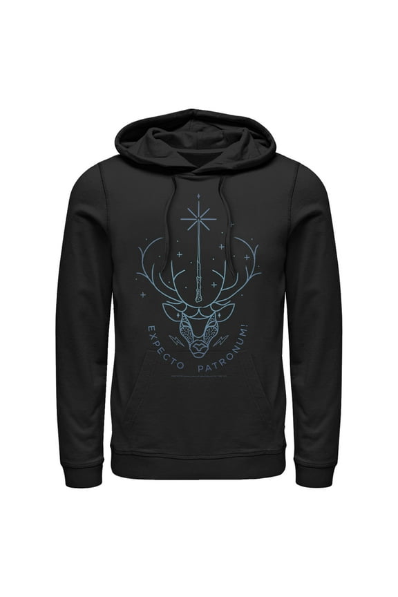 Men's Harry Potter Stag Patronus Line Art Pull Over Hoodie Black X Large