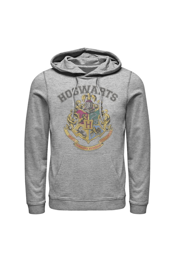 Men's Harry Potter Vintage Hogwarts Crest Pull Over Hoodie Athletic Heather Small
