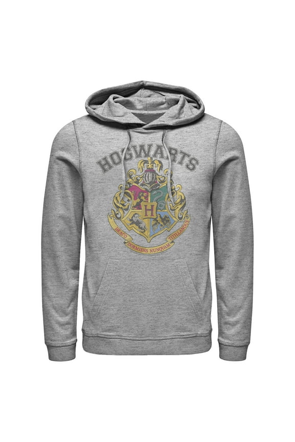 Men's Harry Potter Vintage Hogwarts Crest  Pull Over Hoodie Athletic Heather X Large