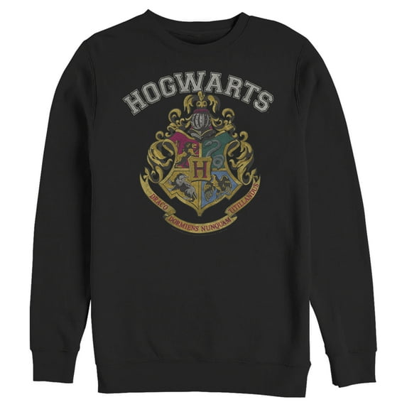 Men's Harry Potter Vintage Hogwarts Crest White Sweatshirt Black Medium