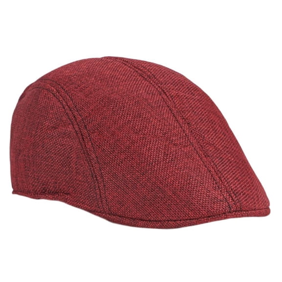 Men's Hat Simple Plain Imitation Linen Beret British Retro Summer Breathable Duckbill Forward Cap for Middle-aged and Elderly