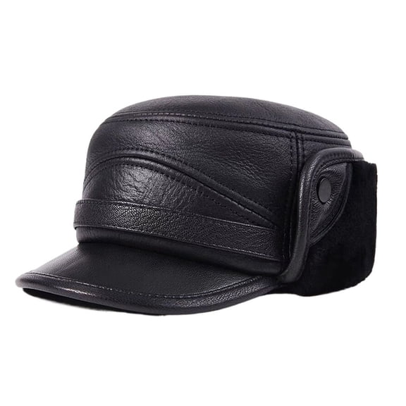 Men's Hat Thicken Real Leather Fur Baseball Caps With Ears Warm Dad's Hats Bomber ,Beautiful Craftsmanship