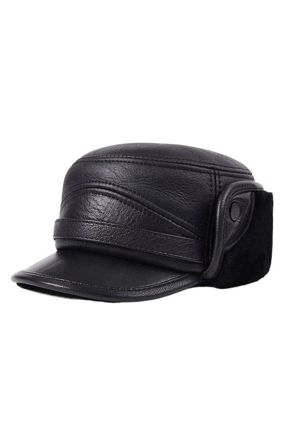 Men's Hat Thicken Real Leather Fur Baseball Caps With Ears Warm Dad's Hats Bomber ,Traditional Style