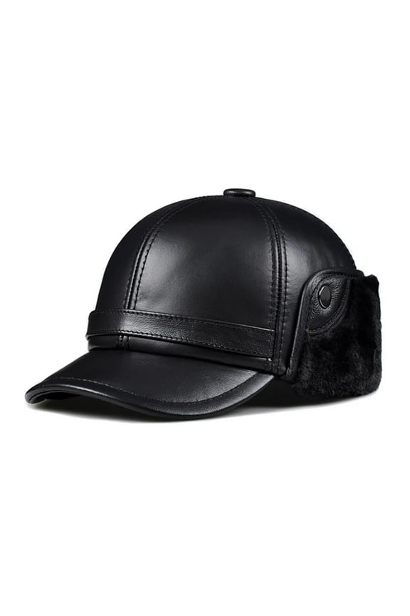Men's Hat Thicken Real Leather Sheepskin Baseball Caps With Ears Warm Dad's Hats Bomber ,Fashion Design