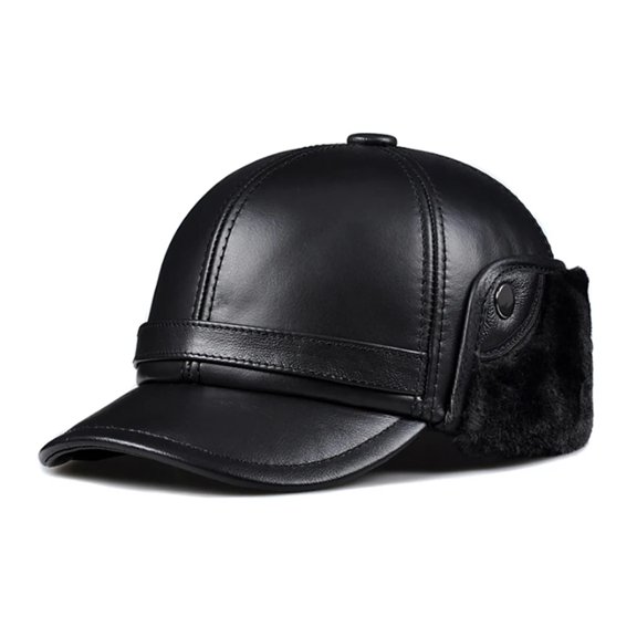 Men's Hat Thicken Real Leather Sheepskin Baseball Caps With Ears Warm Dad's Hats Bomber