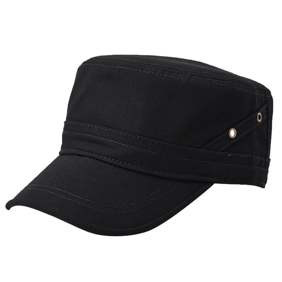 Men's Hats Summer Cotton Flat Top Military Washed Cotton Flat Top Military Cadet Cap Unisex Sun Hat Adjustable Hat for Outdoor Sports and Sun Protection Casual Wear, Black