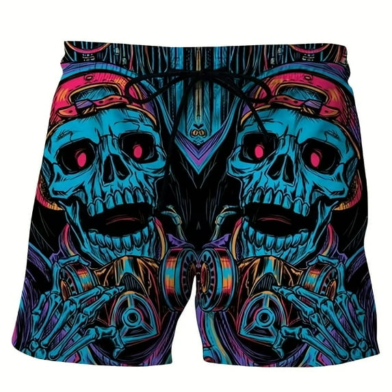 Men's Hawaii 3D Print Skeleton Shorts Casual Elastic Waist Shorts Summer Outdoor Wear Gym Pants Men's Clothing Free Shipping