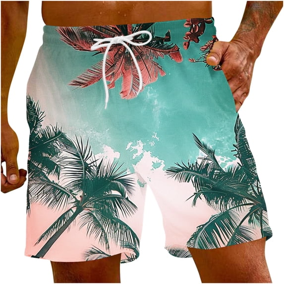 Men's Hawaii Printed Shorts Drawstring Elastic Waist Casual Loose Boardshorts Summer 2025 Fashion Beachwear Multicolor,M