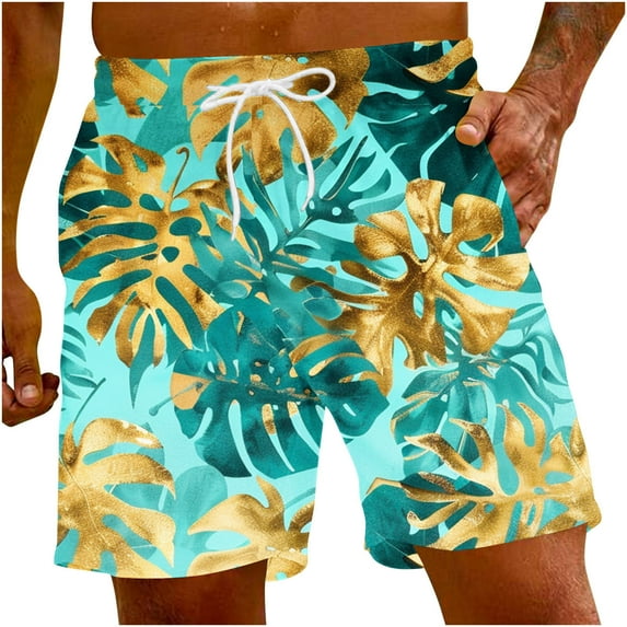 Men's Hawaii Printed Shorts Drawstring Elastic Waist Casual Loose Boardshorts Summer 2025 Fashion Beachwear Multicolor,S