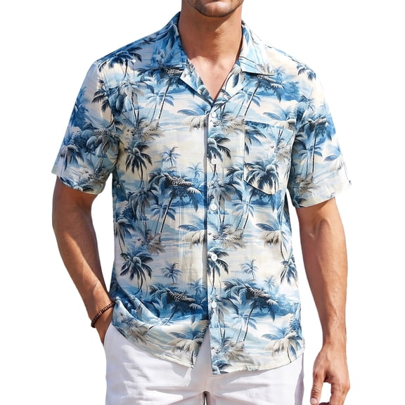 Men's Hawaiian Shirt Short Sleeve Button Down Shirts Summer Tropical Holiday Beach Vacation Shirts L