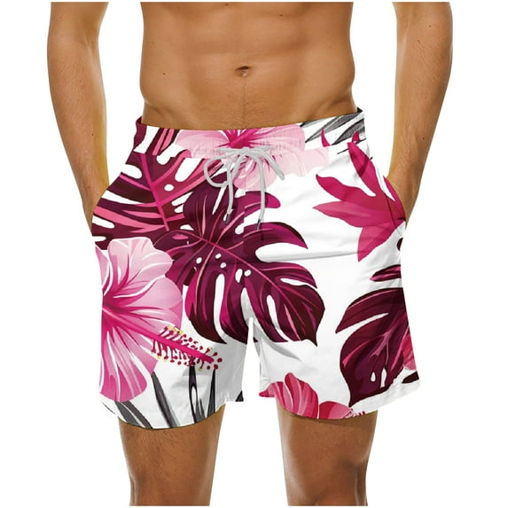 Men's Hawaiian Beach Shorts Drawstring Elastic High Waist Plus Size Casual Loose Summer Boradshorts Multicolor,XL