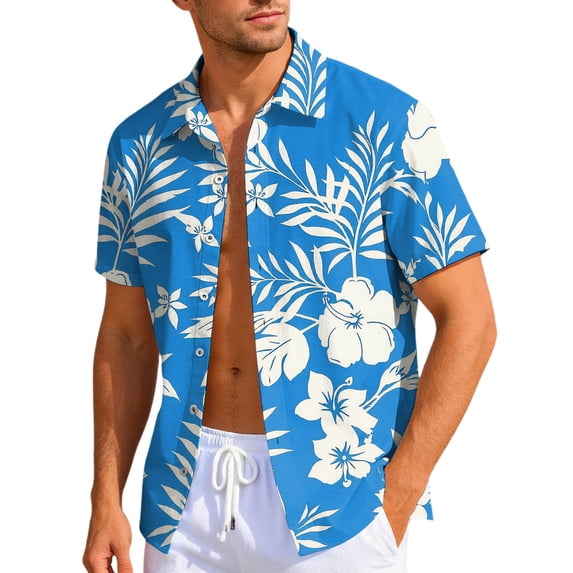 Men's Hawaiian Floral Shirts Casual Tropical Beach Funky Shirt ort Sleeve Button Down Shirts Tropical Floral Shirts Blue M