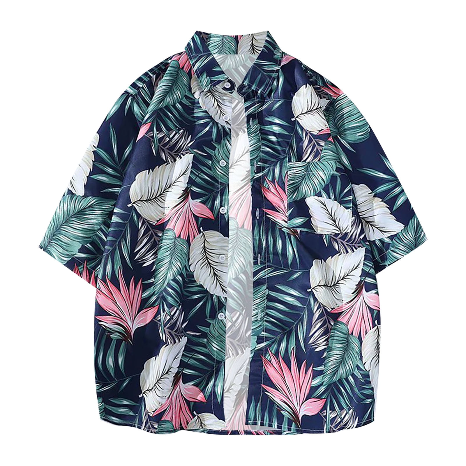 Men's Hawaiian Floral Shirts Cotton Button Down Tropical Holiday Beach