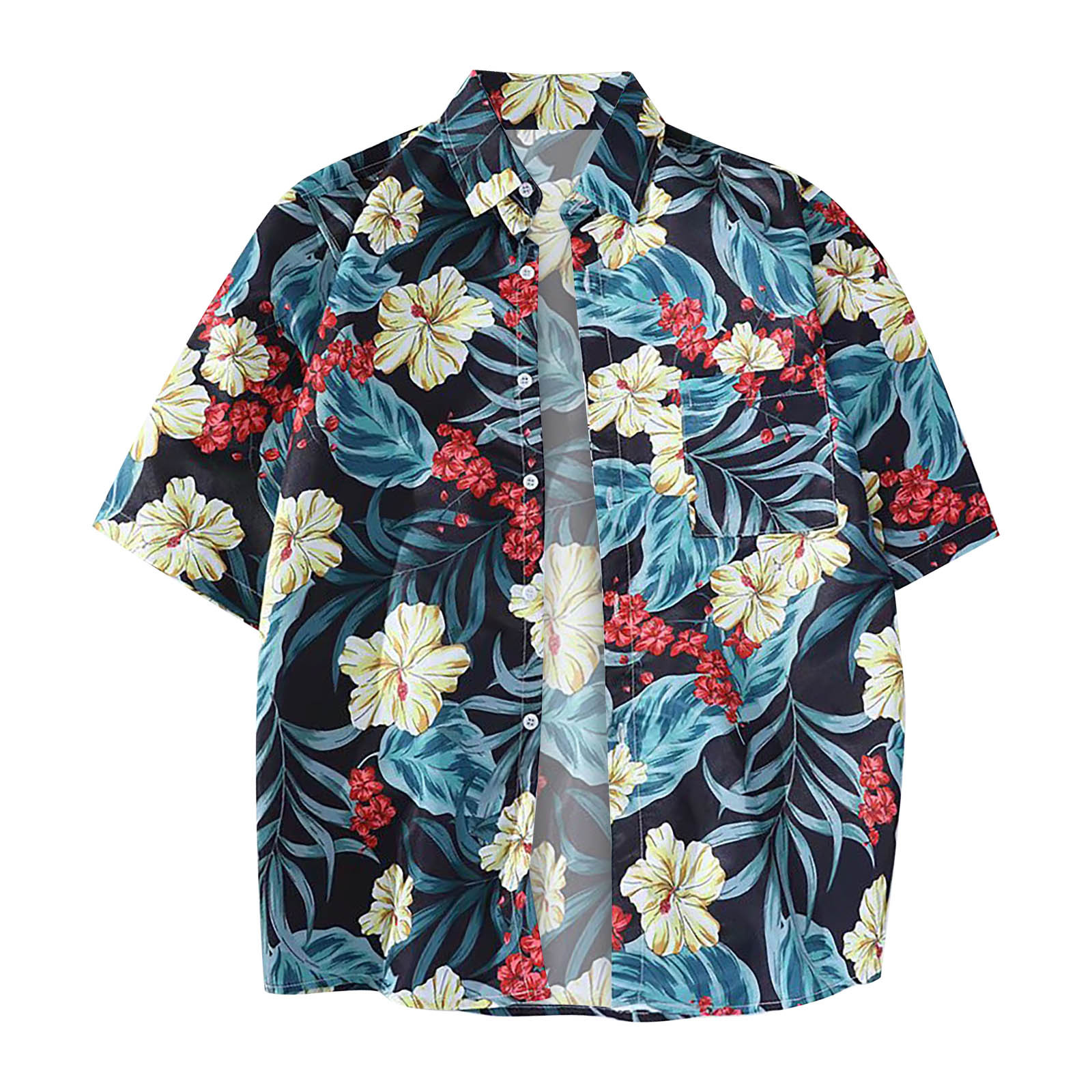 Men's Hawaiian Floral Shirts Cotton Button Down Tropical Holiday Beach