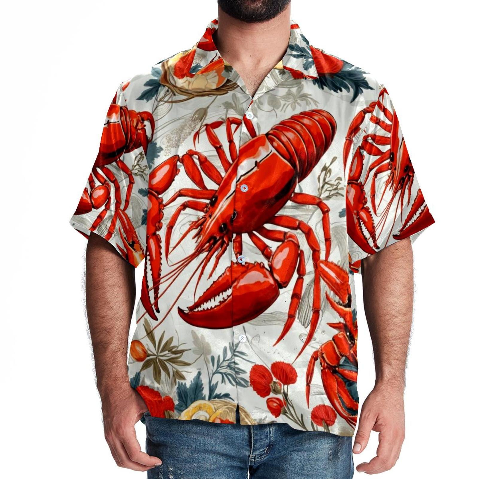 Men's Hawaiian Floral Shirts Cotton Linen Button Down Fruits Lobster