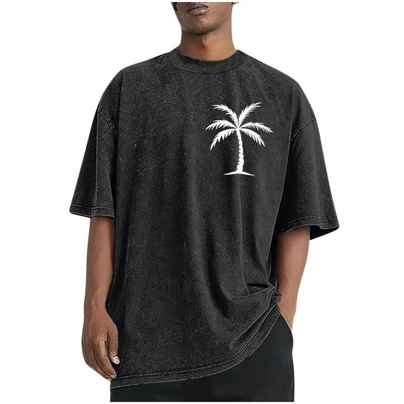 Men's Hawaiian Graphic Tee - Palm Print Vintage T-Shirt | Oversized Beach Vacation Top 2025