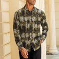 thumbnail image 1 of Men's Hawaiian Long Sleeve Button Down Shirt Casual Untucked Shirts Summer Beach Wedding Textured Shirts Army Green M, 1 of 5