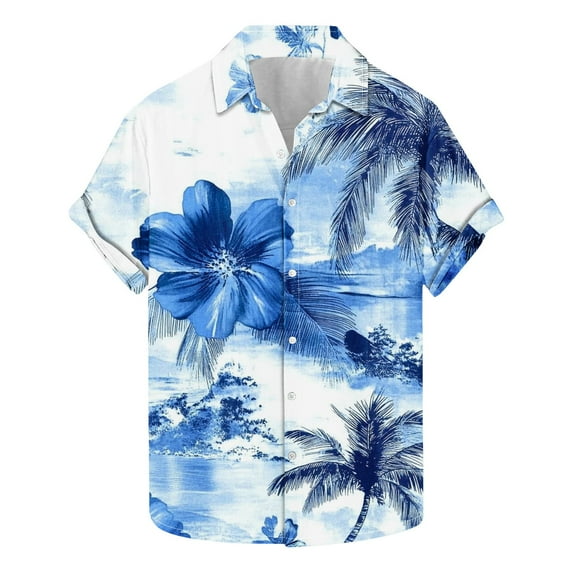 ZQUUVOU Men's Hawaiian Print Short Sleeve Shirts Resort Casual Outfits For Travel Or Family Vacation Collar Summer Beach Shirts A-Multicolor