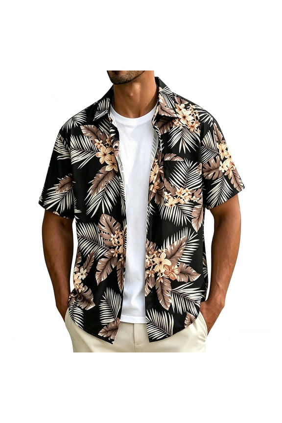Men's Hawaiian Printed Short Sleeve Shirts Tropical Floral Button Down Aloha Holiday Shirt Vacation Casual Beach Clothings