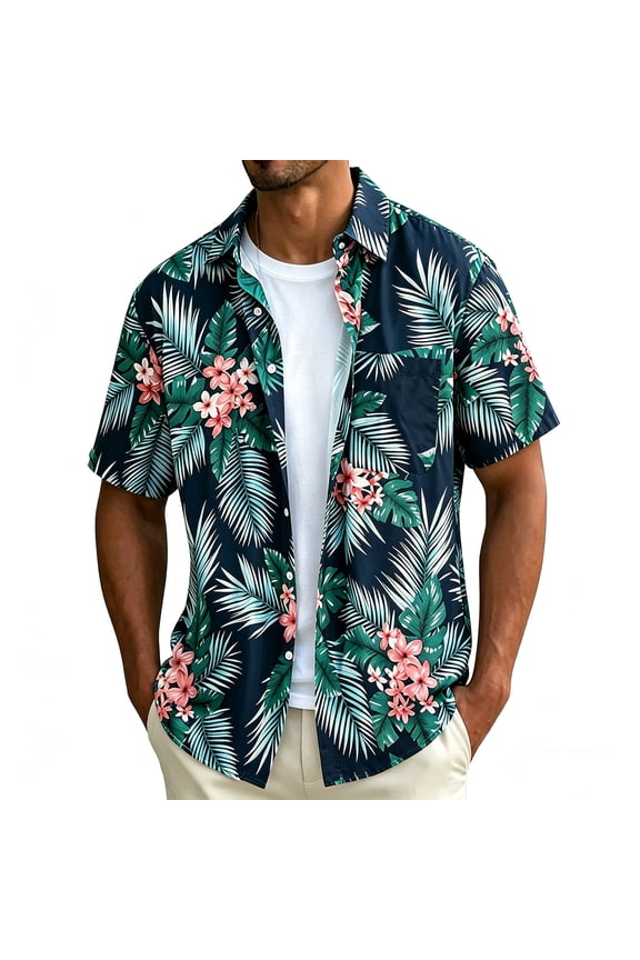 Men's Hawaiian Printed Short Sleeve Shirts Tropical Floral Button Down Aloha Holiday Shirt Vacation Casual Beach Clothings