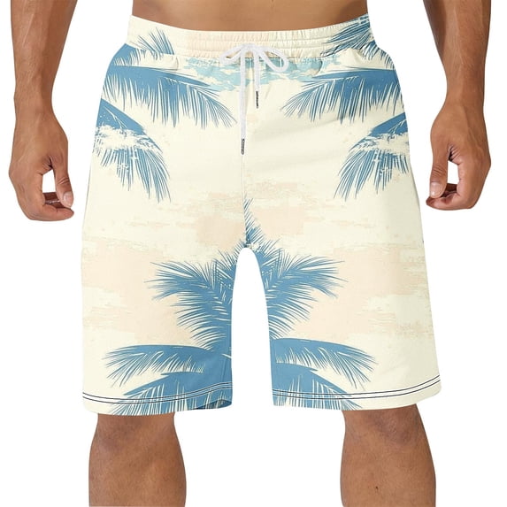 Men's Hawaiian Printed Swim Trunks Loose Fits Elastic Waist Drawstring Quickly Dry Beach Short Mens Casual Solid Plus Size Baggy Lightweight Comfy Swimming Board Short