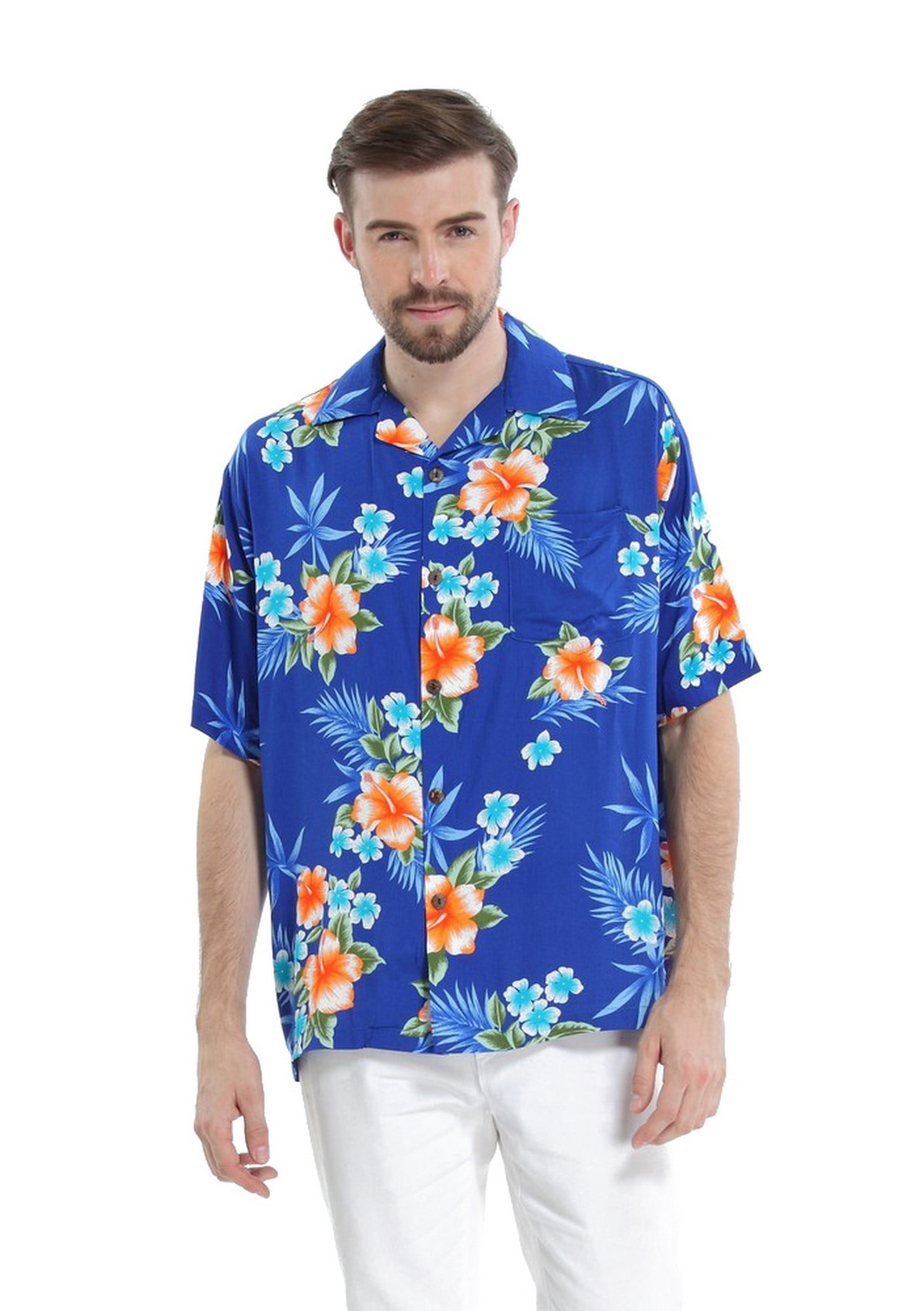 Mens Hawaiian Shirt Aloha Shirt S Hibiscus Blue