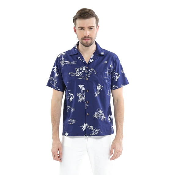Men's Hawaiian Shirt Aloha Shirt XL the new classic navy map flamingo