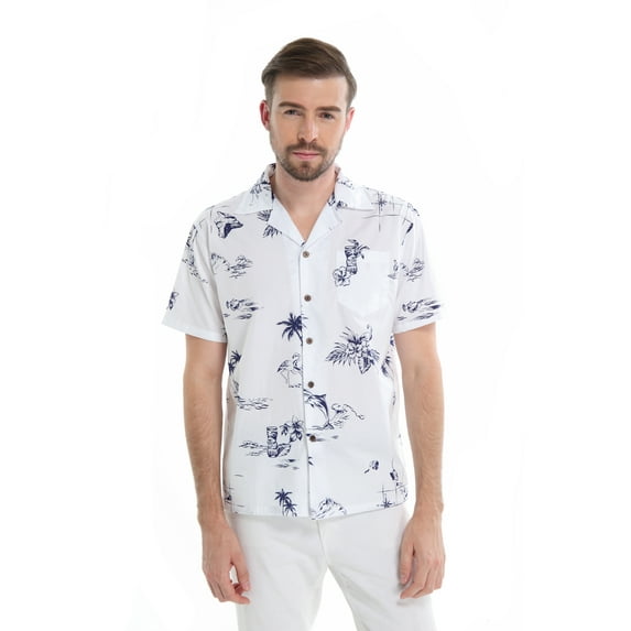 Men's Hawaiian Shirt Aloha Shirt XL the new classic white navy map flamingo