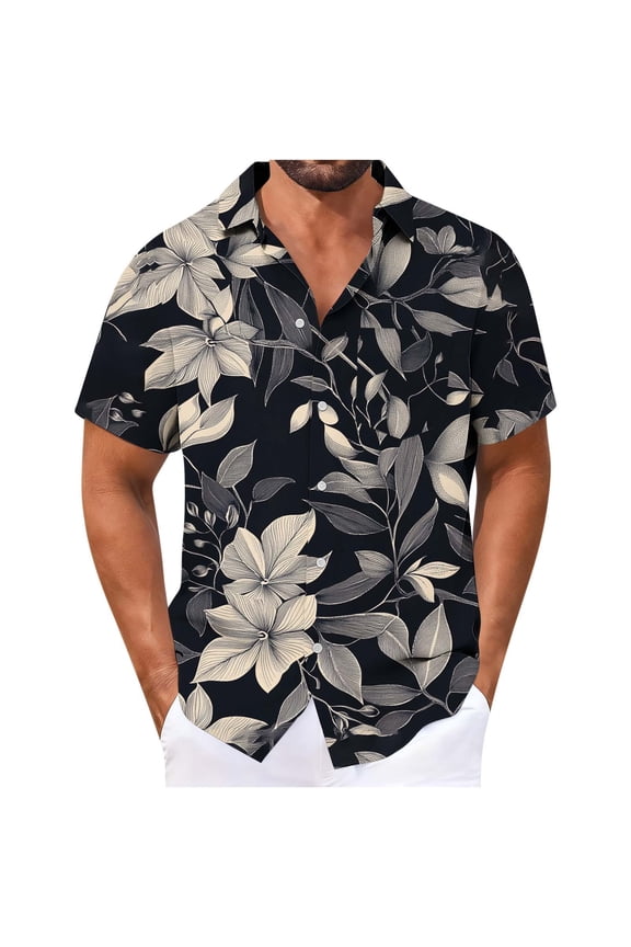 Men's Hawaiian Shirt Beach Short Sleeve Button Down Shirts Aloha Floral Print Loose Summer Casual Tropical Holiday Beach Tops M-5XL