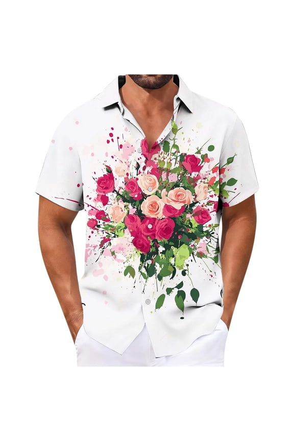 Men's Hawaiian Shirt Beach Short Sleeve Button Down Shirts Aloha Floral Print Loose Summer Casual Tropical Holiday Beach Tops M-5XL