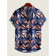 thumbnail image 1 of Men's Hawaiian Shirt Color Block Graphic Print Short Sleeve Collared Shirts Casual Work Shirts Blue A 3XL, 1 of 6