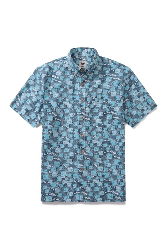 Men's Hawaiian Shirt Dottyfish Print Cotton Button-down Short Sleeve Aloha Shirt