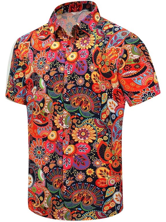 Men's Hawaiian Shirt Funky Blue Beach Printed Tropical Beach Shirt Casual Button Down Short Sleeve Floral Shirts Tops
