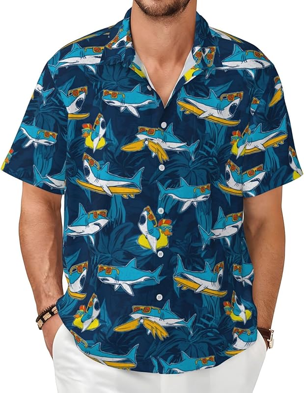 Socira Men's Funky 80s Neon Hawaiian Shirt - Short Sleeve Button Down Beach Vacation Top