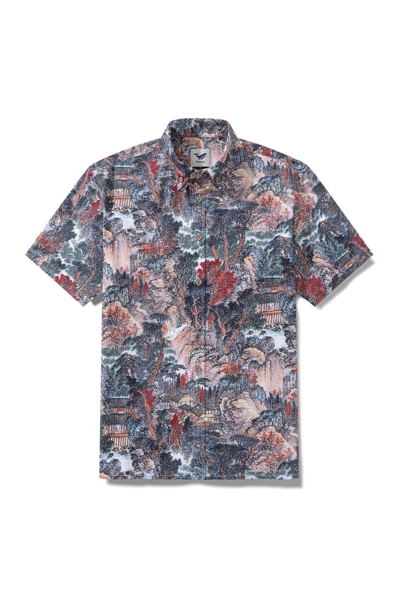 Men's Hawaiian Shirt Majesty of the Mountains Print Cotton Short Sleeve 1950s Vintage Aloha Shirt