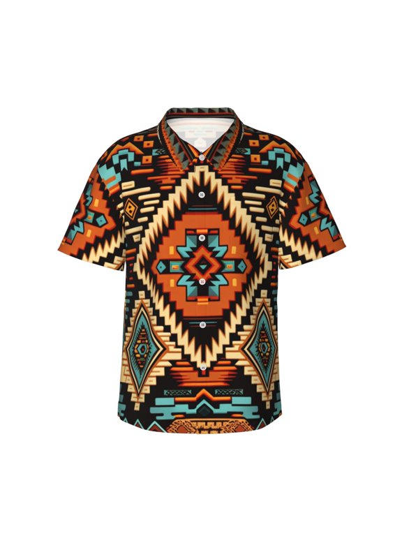 Men's Hawaiian Shirt Short Sleeve Breathable Button Down Beach Tops, Aztec Baja Western Native Southwest
