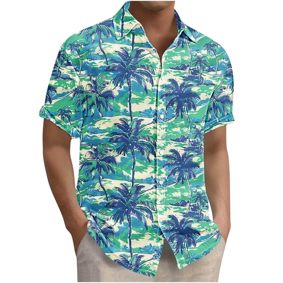 Men's Hawaiian Shirt Short Sleeve Button Down Tropical Floral Beach Shirt Vintage Casual Summer Striped Relaxed Fit
