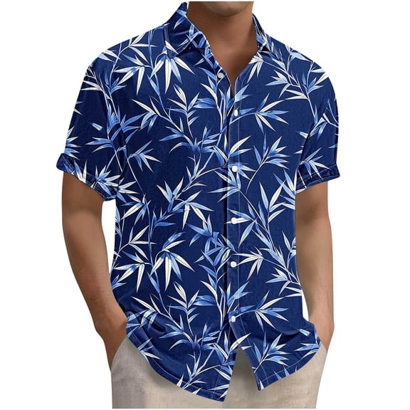 Men's Hawaiian Shirt Short Sleeve Button Down Tropical Floral Beach Shirt Vintage Casual Summer Striped Relaxed Fit