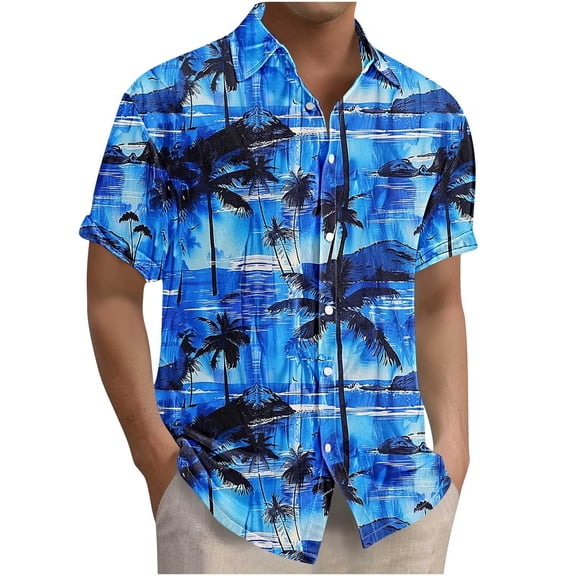 Men's Hawaiian Shirt Short Sleeve Button Down Tropical Floral Beach Shirt Vintage Casual Summer Striped Relaxed Fit