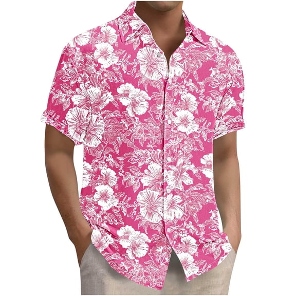 Men's Hawaiian Shirt Short Sleeve Button Down Tropical Floral Beach Shirt Vintage Casual Summer Striped Relaxed Fit