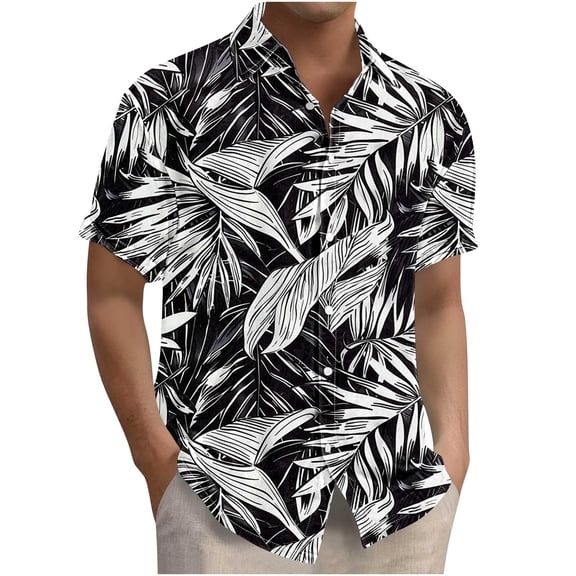 Men's Hawaiian Shirt Short Sleeve Button Down Tropical Floral Beach Shirt Vintage Casual Summer Striped Relaxed Fit