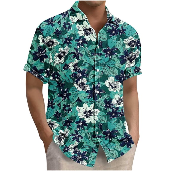 Men's Hawaiian Shirt Short Sleeve Button Down Tropical Floral Beach Shirt Vintage Casual Summer Striped Relaxed Fit
