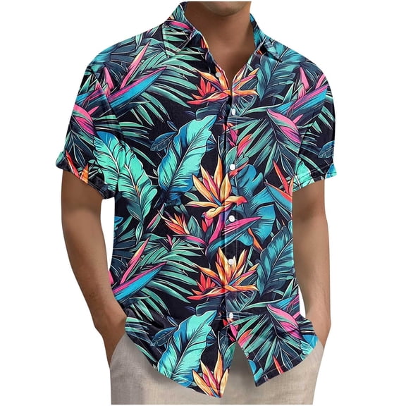 Men's Hawaiian Shirt Short Sleeve Button Down Tropical Floral Beach Shirt Vintage Casual Summer Striped Relaxed Fit