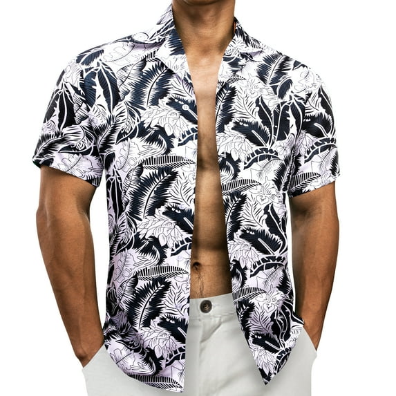 Men's Hawaiian Shirt Short Sleeve Casual Tropical Button Up Floral Dress Shirts Beach Breeze Party