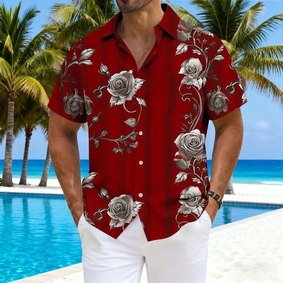 Men's Hawaiian Shirt Short Sleeve Collared Button Shirt Tropical Floral Beach Holiday Shirts