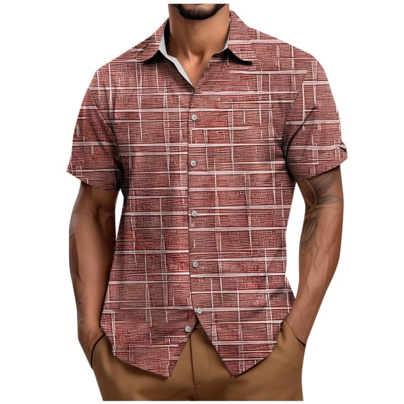 Men's Hawaiian Shirt Short Sleeve Floral Button Down Shirts Tropical Holiday Beach Shirts Red L