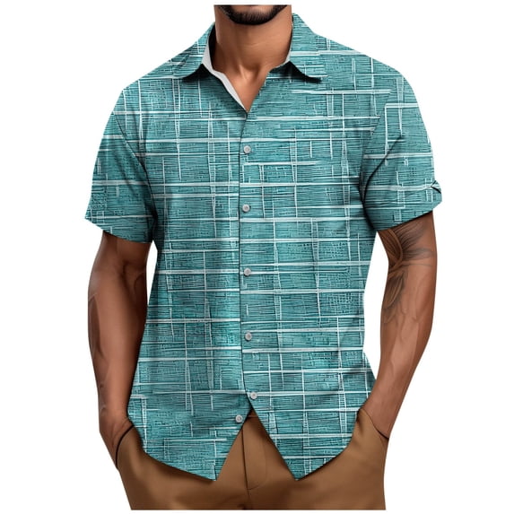 Men's Hawaiian Shirt Short Sleeve Floral Button Down Shirts Tropical Holiday Beach Shirts Sky Blue M